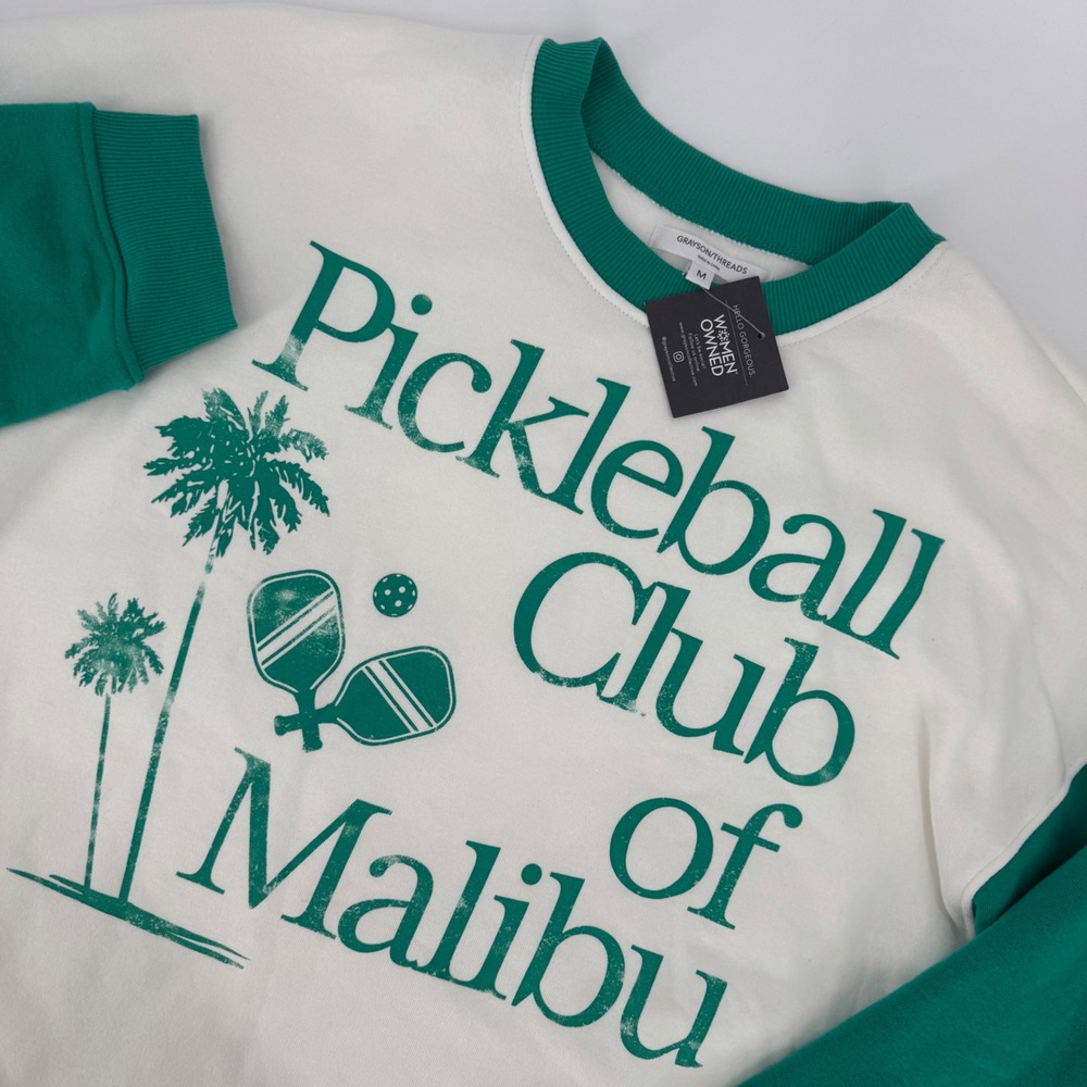 Grayson Threads Women Pickleball Club Malibu Sweatshirt‎ Green White Medium NWT